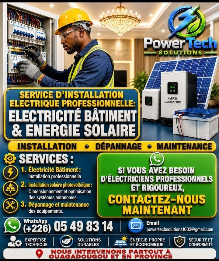 Réalisation PowerTech Solutions - Électricien - Ouagadougou - Burkina Faso