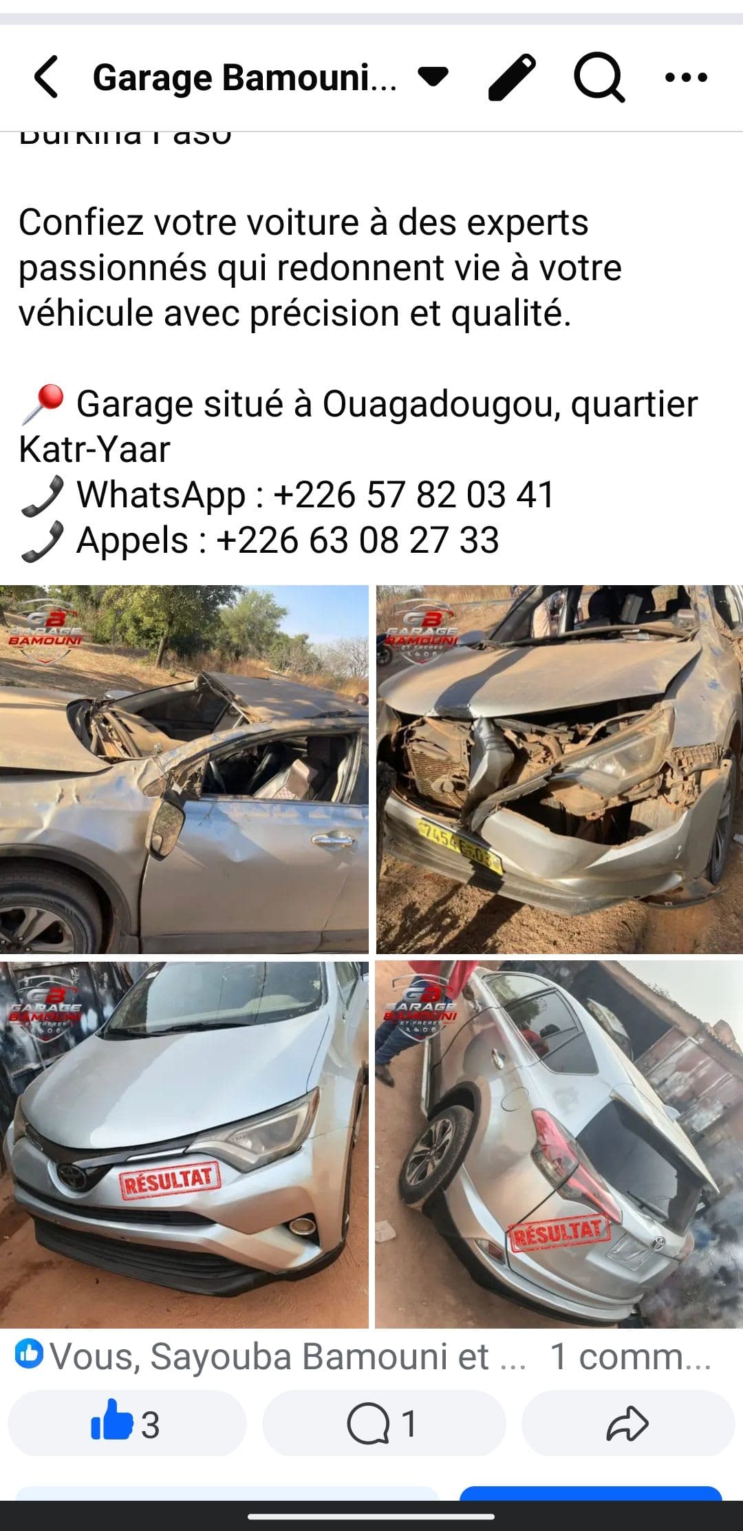 Réalisation Garage Bamouni et frère - Tôlier carrossier - Ouagadougou - Burkina Faso